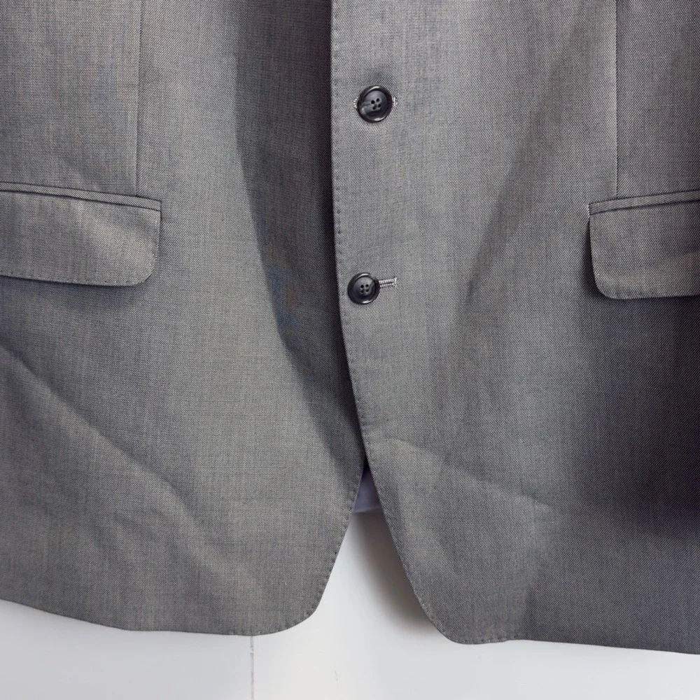Sean John Mens Gray 3-Button Suit Jacket Blazer 46R Sharkskin Lined Formal